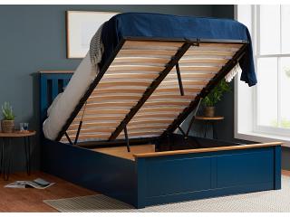4ft Small Double Navy Blue Wood Ottoman Lift Up Bed frame